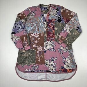 Soft Surroundings Shirt Womens Small Purple Patchwork Paisley Tunic Long‎ Sleeve